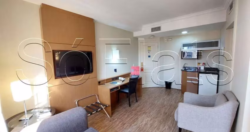 Apartamento mobiliado no Apart-Hotel The World, para investimento ou moradia na Vila Olímpia