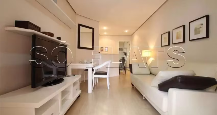 Flat com excelente localização no Itaim Bibi e totalmente mobiliado para locação. Consulte-nos.