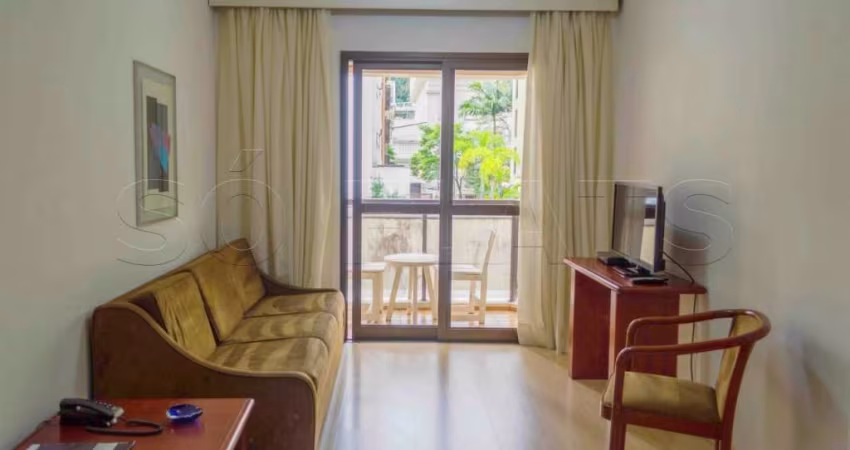 Flat mobiliado com serviços, 1 dormitório grande com varanda no melhor local do Jardim Paulista.