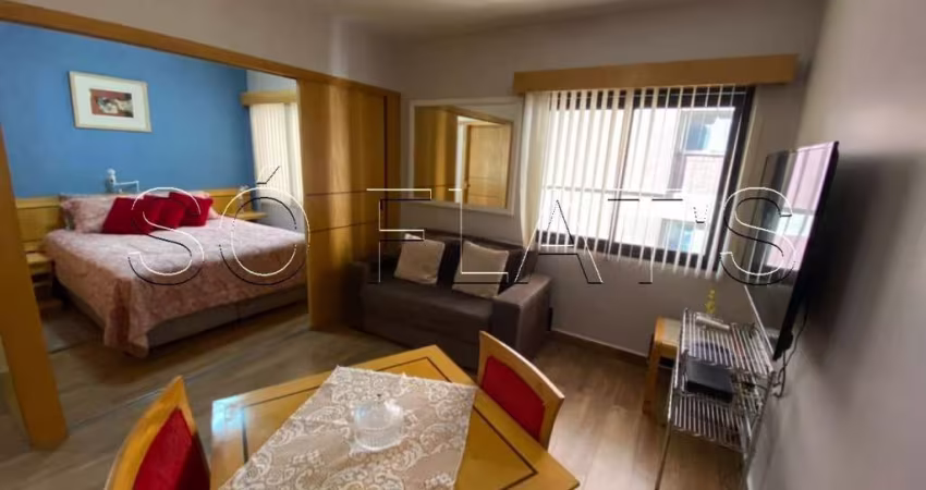 Flat totalmente reformado com 1x dorm na Alameda Lorena no Jd Paulista. Sem burocracia na locação.