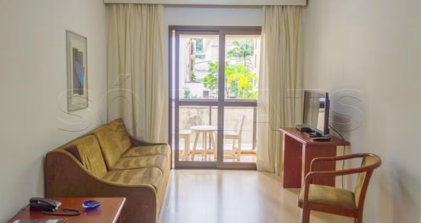 Flat mobiliado com serviços, 1 dormitório grande com varanda no melhor local do Jardim Paulista.