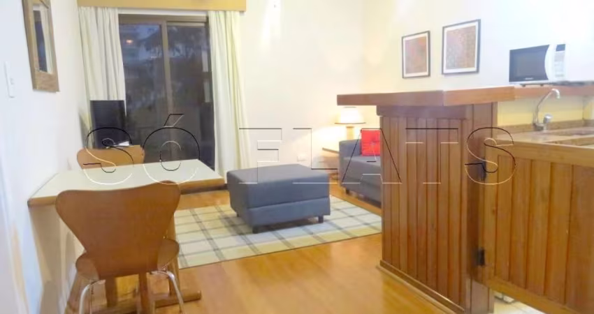 Flat com 1 dormitório, quarto e sala separados, flat ao lado do Colégio Dante Alighieri.
