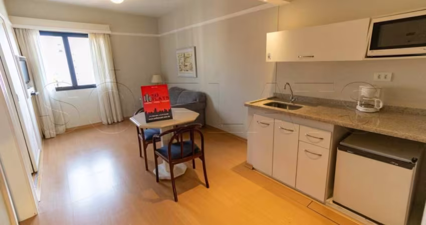 Flat no Jardins para Locação com 1 dormitório sendo 1x suíte, serviços e vaga de garagem.