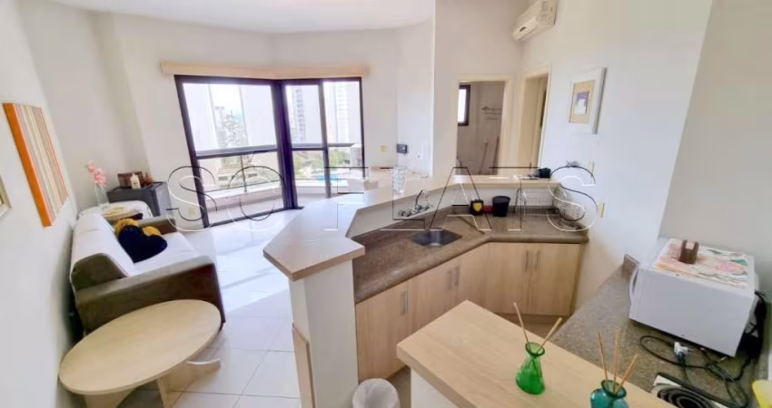 Flat Montecattini com 41m², 1 dorm, 1x vaga de garagem no Morumbi todo mobiliado com planta grande.