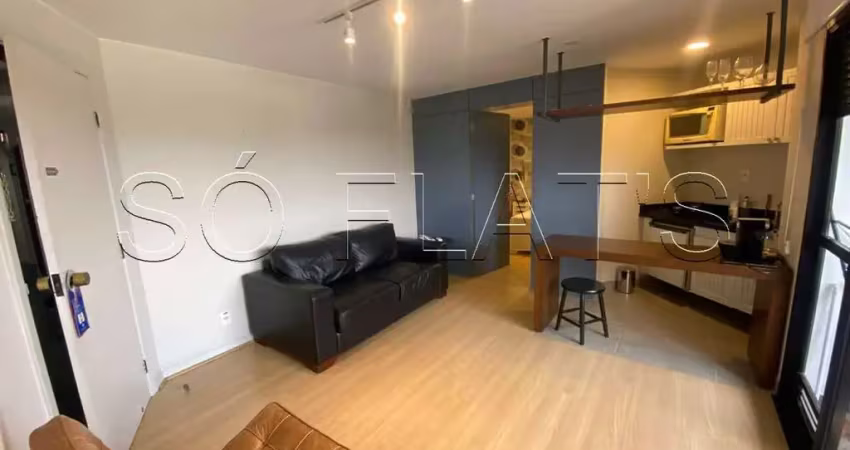 Apto mobiliado com 1x dorm. no coração de higienópolis com linda vista para o estádio do pacaembú.