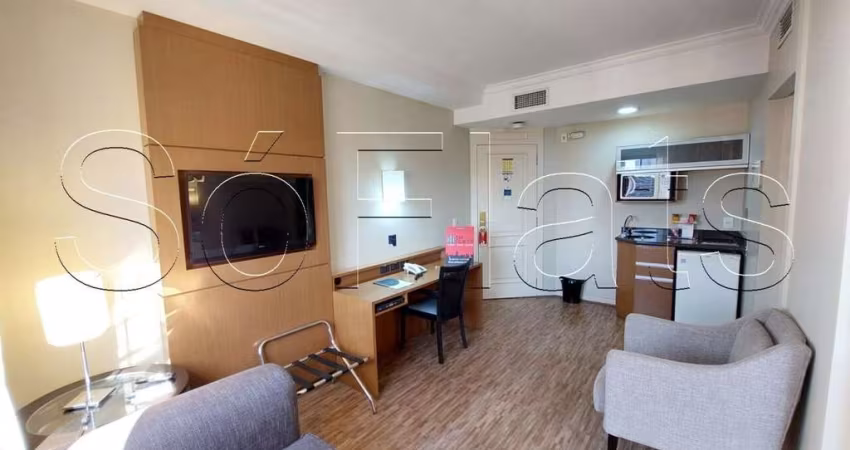 Apartamento mobiliado no Apart-Hotel The World, para investimento ou moradia na Vila Olímpia