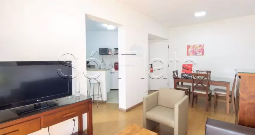Flat contemporâneo para locação 43m²  contendo 1 dormitório e 1 vaga de garagem.