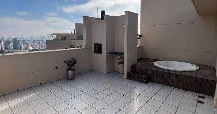 Apartamento de Cobertura, 110m²., 2 dormitórios, 2 vagas, varanda Gourmet e ofurô privativo