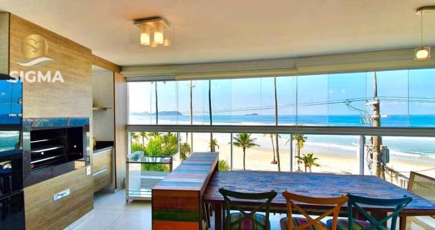 Apartamento de frente para o mar com 3 suítes e varanda gourmet em prédio com lazer e 3 vagas de garagem, Praia da Enseada - Guarujá.