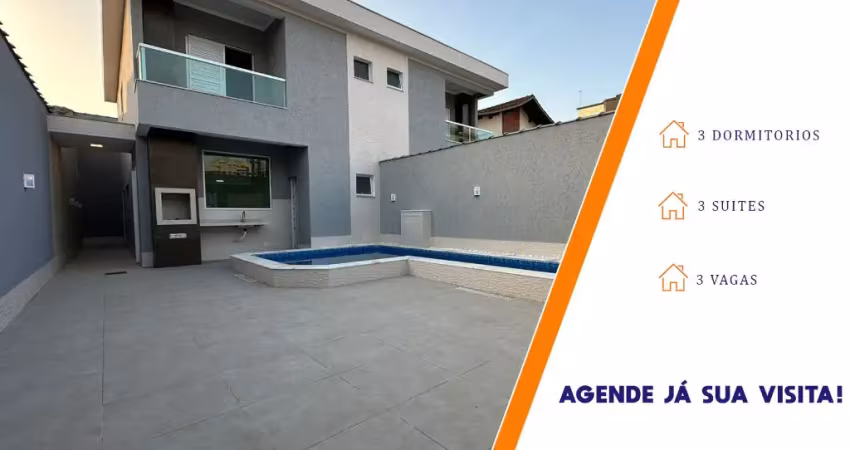 Excelente oportunidade: sobrado novo com 3 suítes e piscina - lado praia na vila tupi, praia grande!