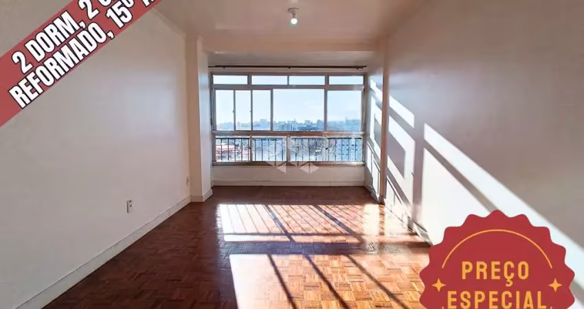 Preço promocional. 2 dormitórios, 2 closets, reformado, 15º andar com vista espetacular, no bairro farroupilha