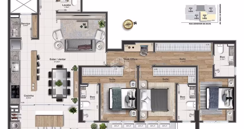 Apartamento com 3 suítes em Kobrasol-SJ