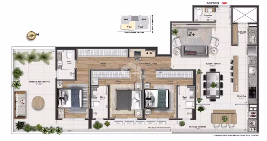 Apartamento garden com 3 suítes em Kobrasol-SJ