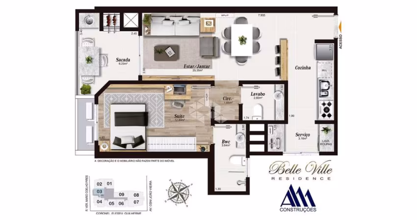 Apartamento com 1 suíte em Kobrasol-SJ