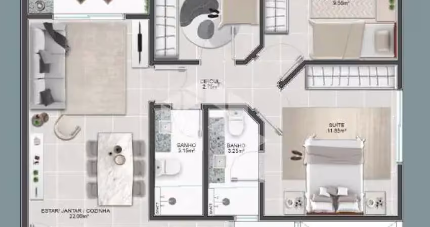 Apartamento 3 dormitórios em Abraão, Florianópolis-SC