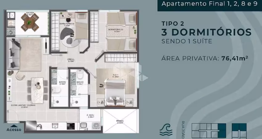 Apartamento 3 dormitórios em abraão, florianópolis-sc