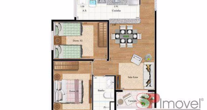 Apartamento zona norte 50m 2 dormitorios com lazer completo Semi-momiliado