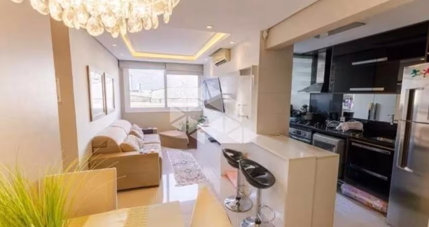 Apartamento 2 dormitórios suíte cozinha americana a churrasqueira 1 garagem semi mobiliado infra completa