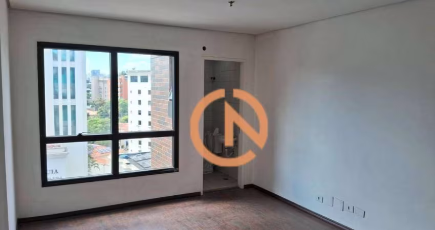 Sala comercial no Itaim Bibi com 2 banheiros e 1 vaga