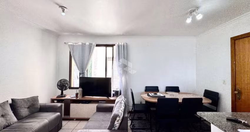 Apartamento um quarto, com lareira, churrasqueira e uma vaga