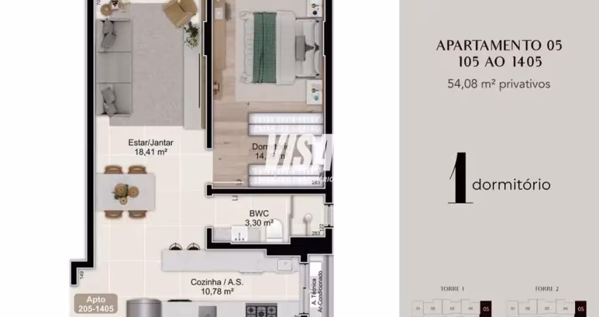 Apartamento com 1 quarto à venda na Eugencio Raulino Koerich, 300, Campinas, São José