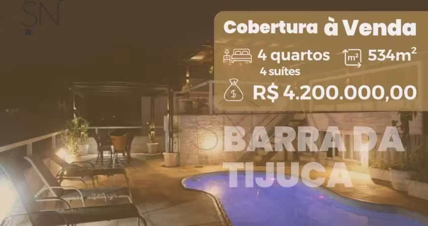 Cobertura com 4 dormitórios à venda, 543 m² por r$ 4.200.000,00 - barra da tijuca - rio de janeiro/rj
