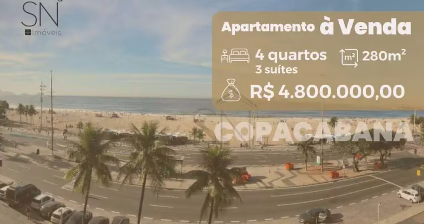 Atlantica, frontal mar, com 280 metrosapartamento com 4 dormitórios à venda, 280 metros - copacabana - rio de janeiro/rj