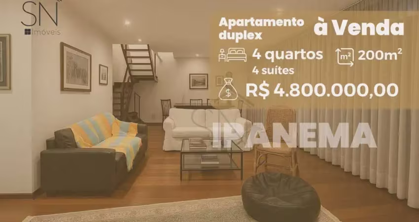 Apartamento duplex com 4 dormitórios à venda, 200 m² por r$ 4.800.000,00 - ipanema - rio de janeiro/rj