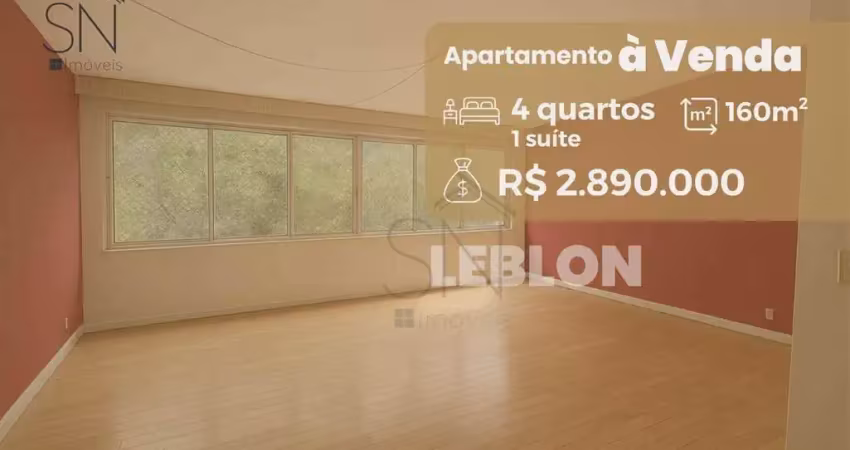 Apartamento com 4 dormitórios à venda, 160 m² por r$ 2.890.000,00 - leblon - rio de janeiro/rj