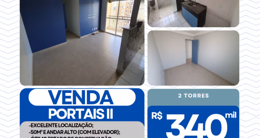 Apartamento para venda Portais II, 2 dorms, sacada, 50m², andar alto e 1 vaga coberta.