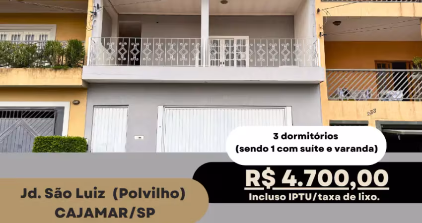 Excelente sobrado para alugar, individual, 3 dorms (1 suíte), varandas, 4 vagas cobertas, quintal e muito mais.