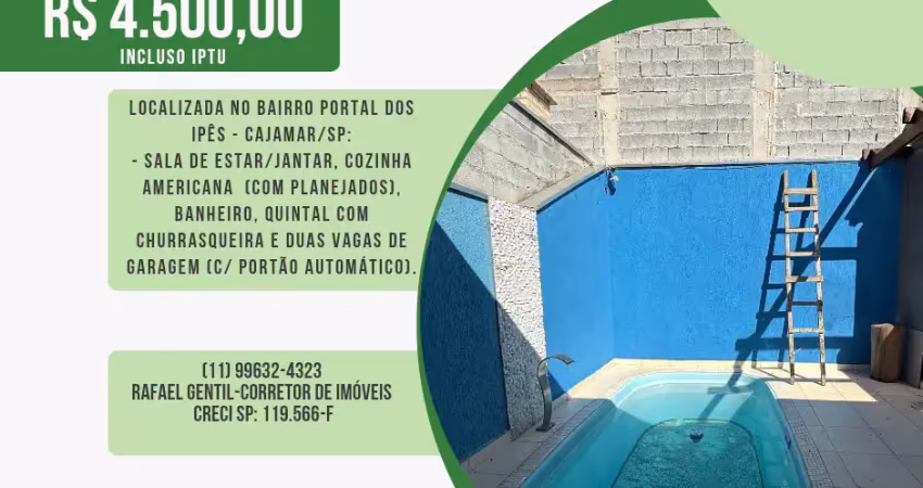 Casa térrea para alugar, individual, 3 dorms, 1 suíte,  quintal, piscina, 2 vagas, portal dos ipês, cajamar/sp.
