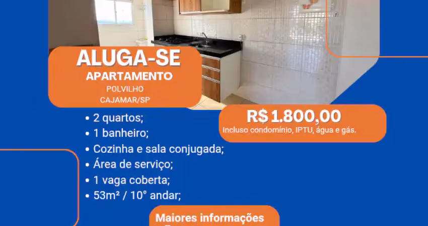Alugo este apto com 2 dorms, sacada, 53m², 1 vaga coberta, andar alto em polvilho,  cajamar/sp...