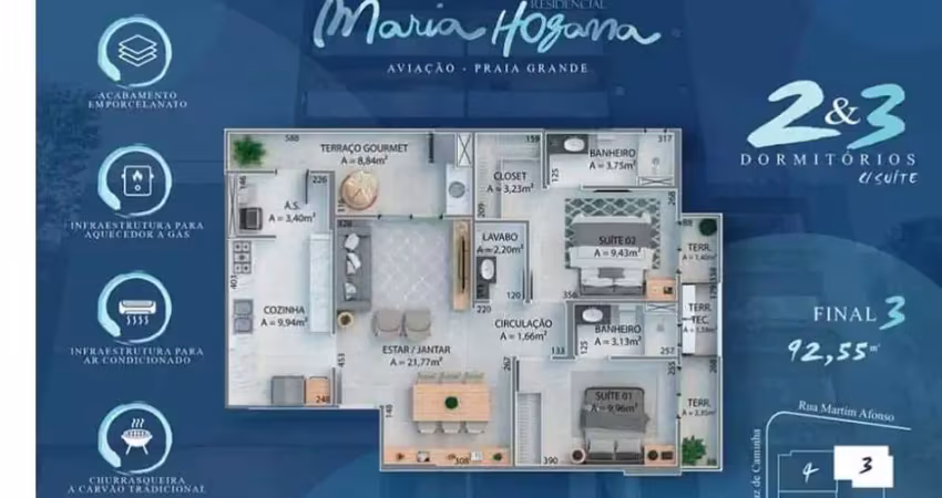 Apartamento com 2 dormitórios à venda, 92 m² por r$ 600.000,00 - aviação - praia grande/sp