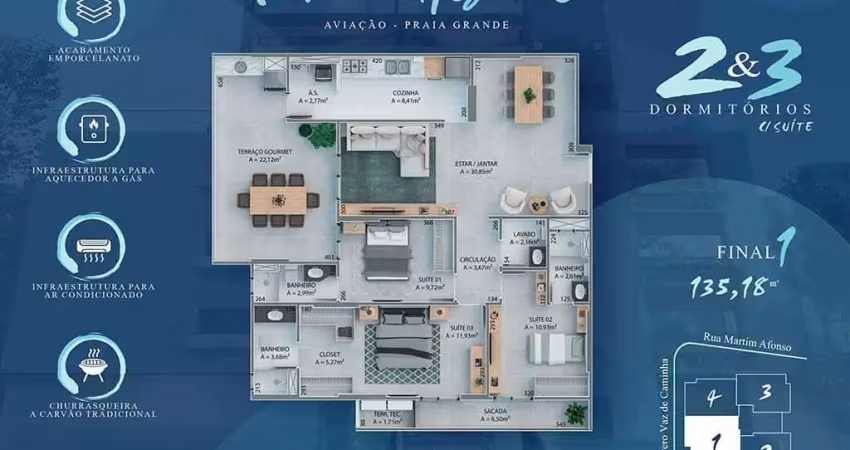 Apartamento com 2 dormitórios à venda, 92 m² por r$ 625.000 - aviação - praia grande/sp