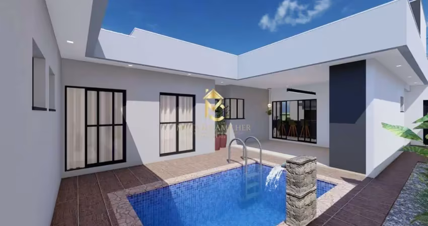 Linda casa térrea com 3 dormitórios e piscina em condomínio.