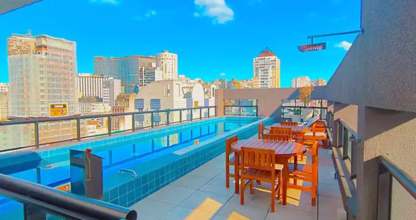 Apartamento studio 25m², 01 dormitórios e 01 banheiro.  condomínio com portaria, segurança, piscina e academia.  excelente localização á 6 minutos