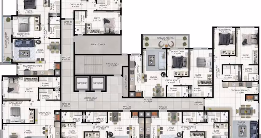 Apartamento 2 quartos sendo 1 suíte para venda no bairro praia da cal em torres