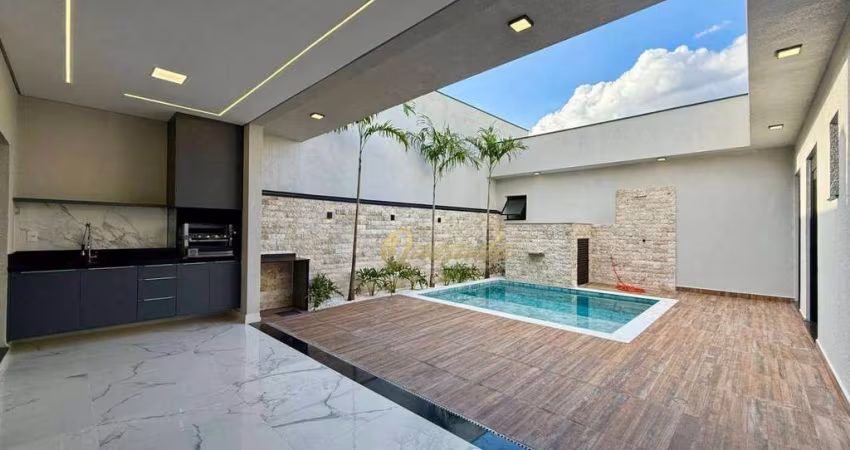 Casa térrea nova à venda, 3 suítes, planejados, piscina, escritório, Condomínio London Park, Indaiatuba.