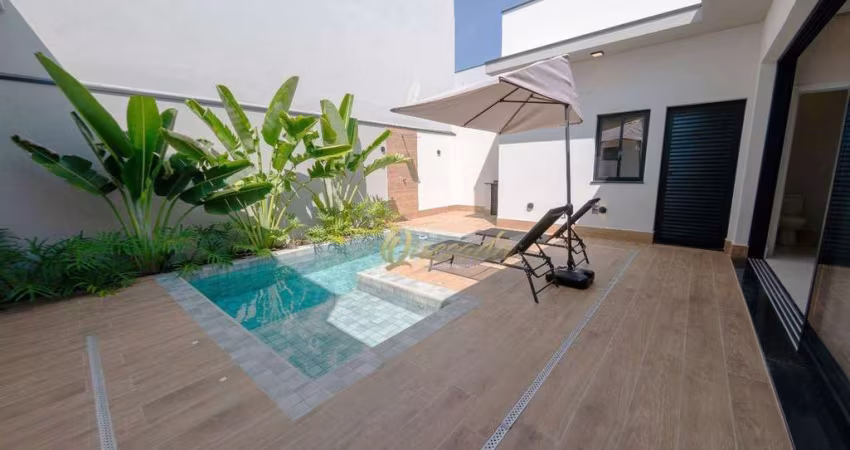 Casa nova à venda, 3 suítes, piscina, planejados, Condomínio Gran Reserve, Indaiatuba.