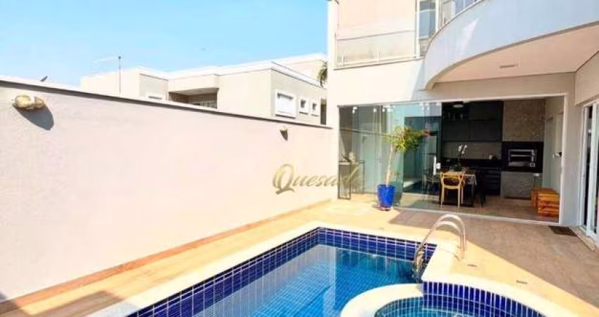 Sobrado à venda, 3 suítes, planejados, piscina, ar, escritório, Condomínio Maria Dulce, Indaiatuba.