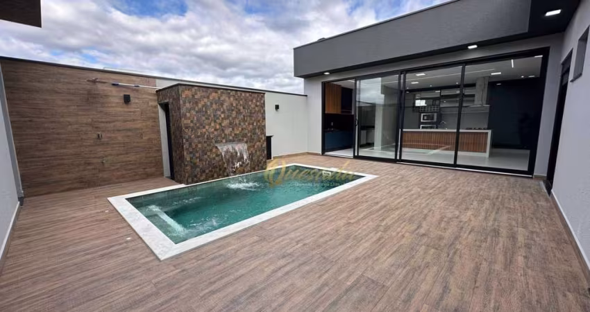 Casa térrea nova, à venda, 3 suítes, planejados, piscina, escritório, Condomínio Maria Cândida, Indaiatuba.