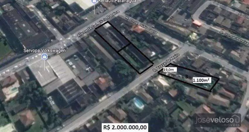1 lote com 1.100m² Totais com excelente potencial construtivo atrás da Servopa Volkswagen Paranaguá, á venda – José Veloso Imóve