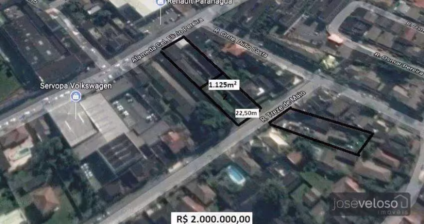 1 lote com 1.125m² totais com excelente potencial construtivo atrás da servopa volkswagen paranaguá, á venda – j. veloso imóveis