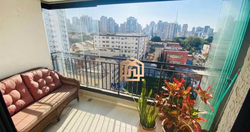 Apartamento 33,73m², 1 quarto, 1 banheiro, varanda, sala, cozinha americana, 1 vaga, mobiliado, para locação na vila mariana