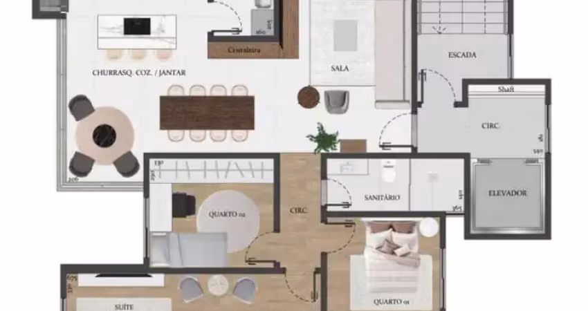 Apartamento a venda 1 suite + 2 quartos, jardim la salle, toledo, pr