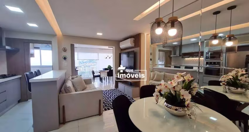 Apartamento mobiliado com varanda gourmet com churrasqueira, 3 dormitórios, 2 vagas na vila anástacio