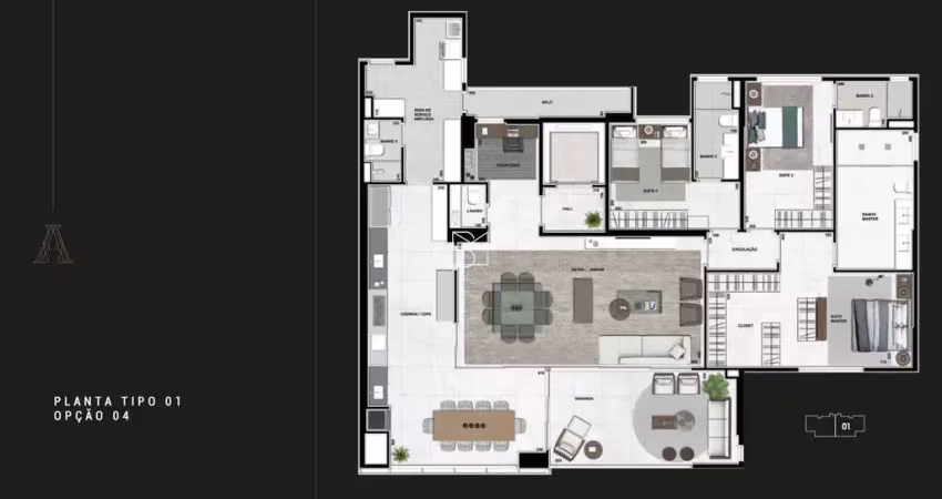 Apartamento apogeo, 3 quartos sendo 1 com gran suite, escritório espaços gourmet