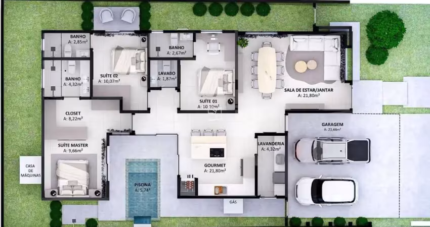 Casa térrea brisas, 3 suítes, moveis planejados, piscina área gourmet, 2 garagem