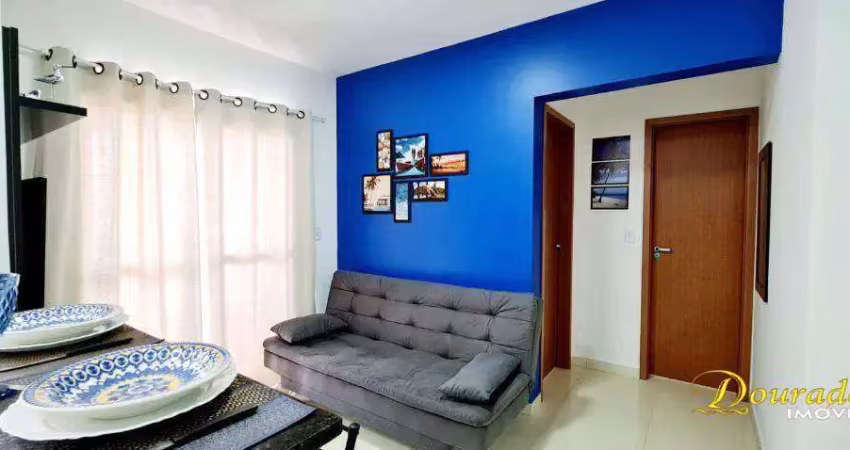 Apartamento de 1 dormitório, porteira fechada, com vista do mar da varanda no maracanã em praia grande sp